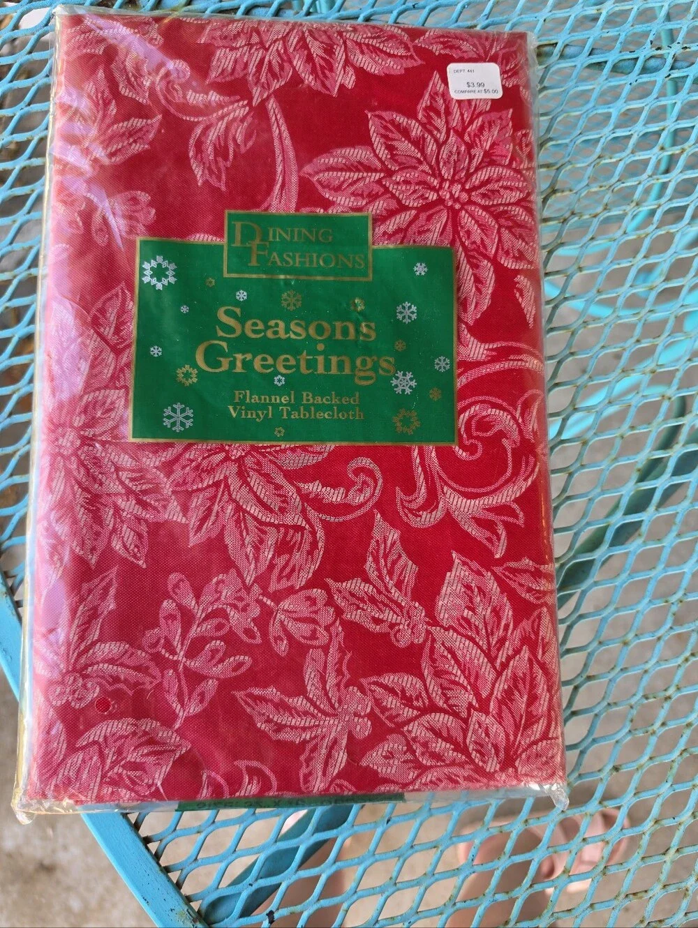 Vintage Dining Fashions Poinsettia Flannel Backed Vinyl Tablecloth